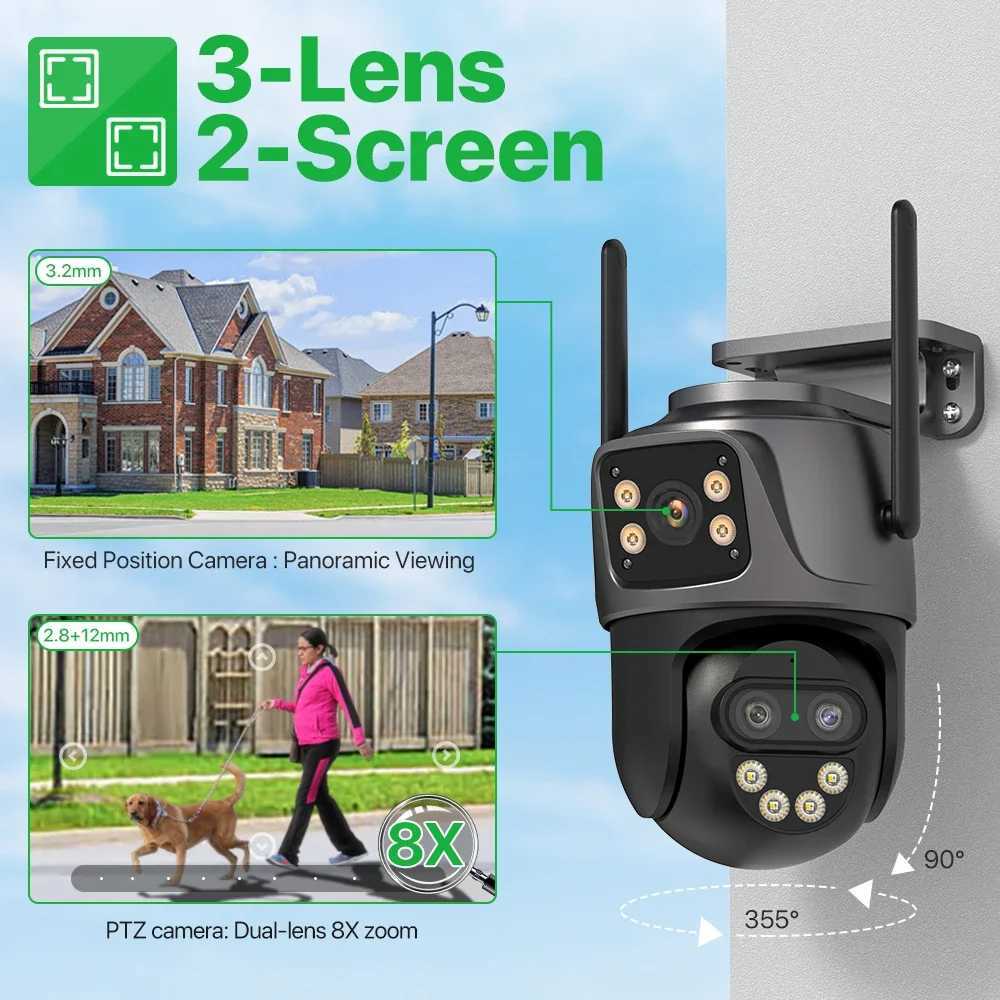 6K 9MP HD IP Camera Outdoor Three-Lens External WiFi Camera 4K 8MP Dual Sn Security PTZ Cam Auto Tracking Surveillance iCSeeXJ241228