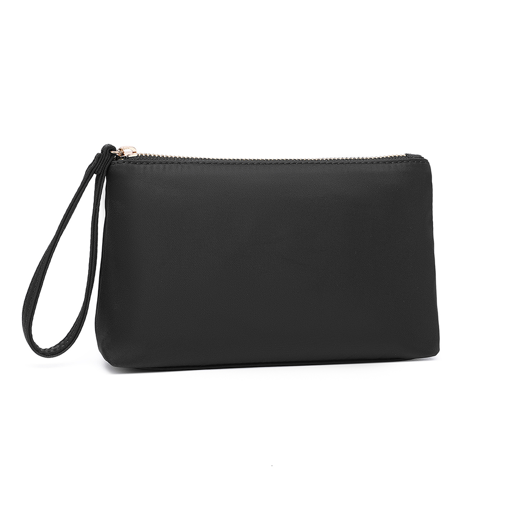 hot Makeup Organizer Bag, Black Nylon Wristlet Purse with Zipper Pocket, Lightweight for Daily Use