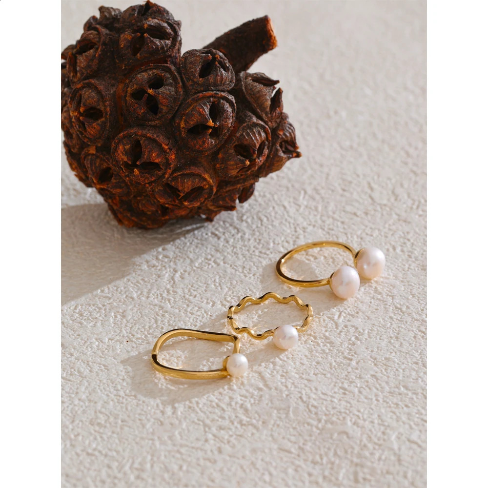 Yhpup 6789 High Quality Natural Pearl Exquisite Fashion Adjustable Ring 18K Gold PVD Plated Stainless Steel Unique Jewelry Gift 241225