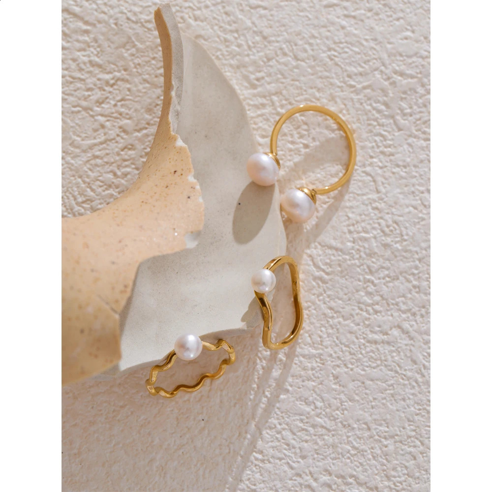 Yhpup 6789 High Quality Natural Pearl Exquisite Fashion Adjustable Ring 18K Gold PVD Plated Stainless Steel Unique Jewelry Gift 241225