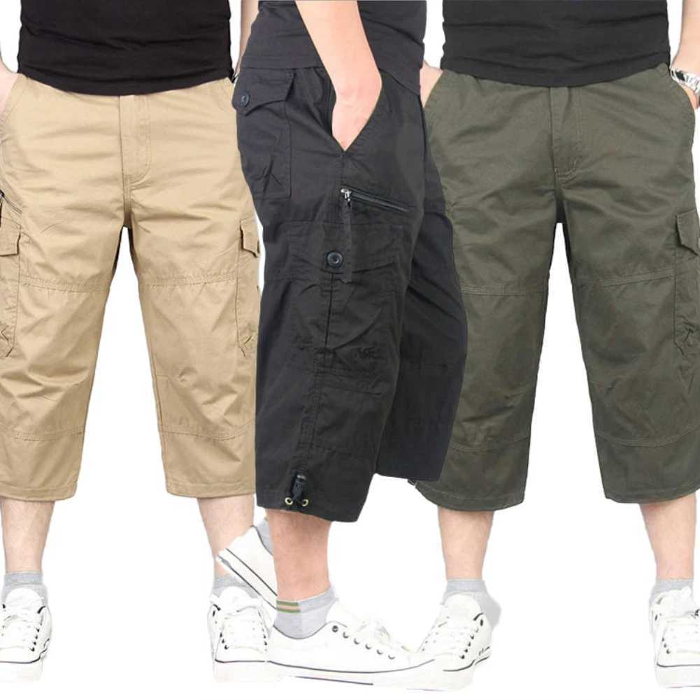 Summer mens casual cotton shorts full length multiple pockets hot bread military pants mens cut pants W241228