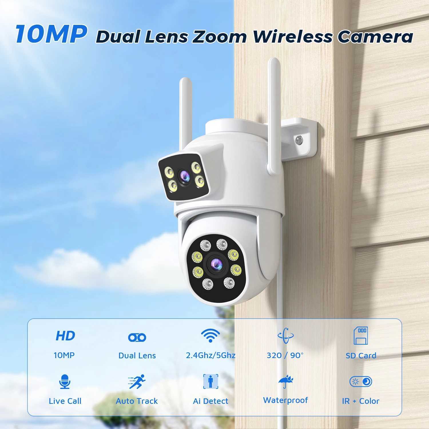 10MP 5K PTZ WiFi IP Camera Security Protection Dual Lens Sn Color Night Vision Auto Track CCTV Surveillance Camera O-KAM ProXJ241228