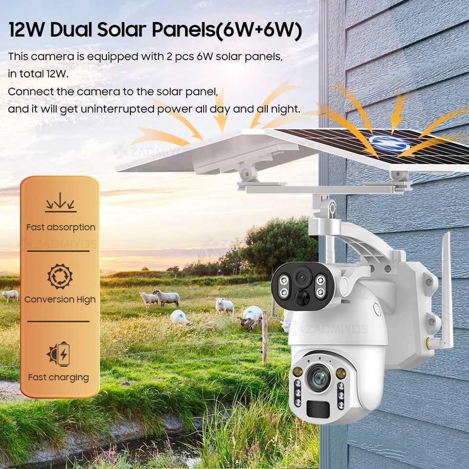 4G SIM Card 4K 50X Optical Zoom Solar Camera Outdoor WiFi 8MP Dual Lens PTZ Surveillance Human Detection Security CCTV IP CameraXJ241228