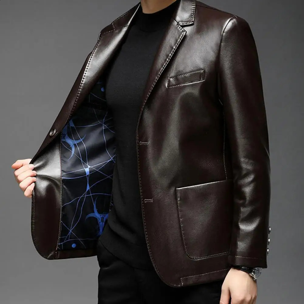 Highquality Fabric Men Jacket Stylish Lapel Collar Mens Button Cuffs Pocket Businessready Leather for Outdoor 241220
