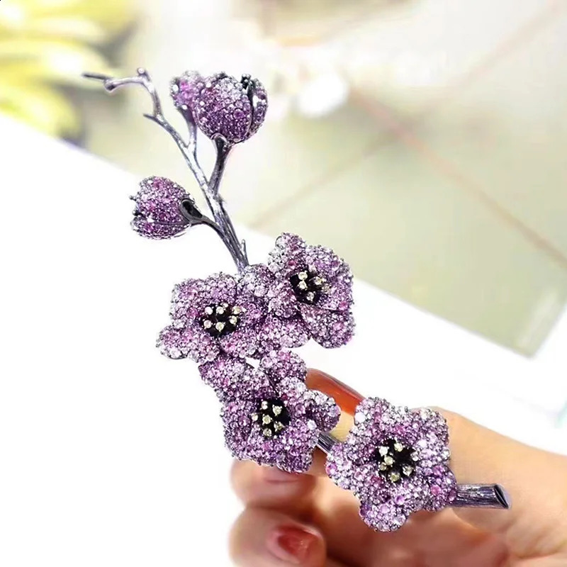 ZOCA Elegant S925 Sterling Silver Pave Zircon Plated Black Gold Plum Blossom Stylish Brooches Pins silver brooch for Women 241227