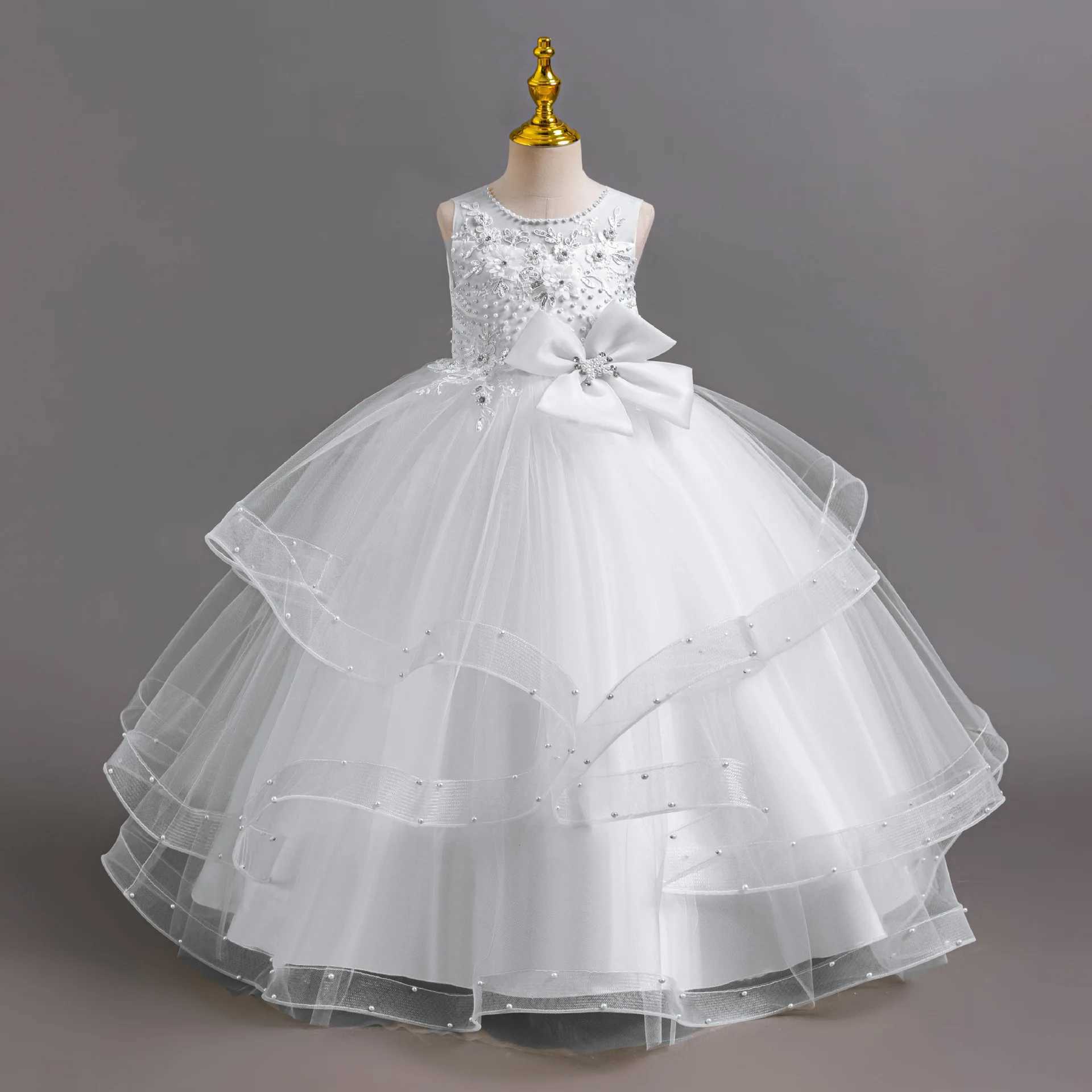 Girl's Dresses Young girl long dress chiffon embroidery party childrens wedding girl costume evening dance party 4 6 8 10 12 Y250227ZZ39