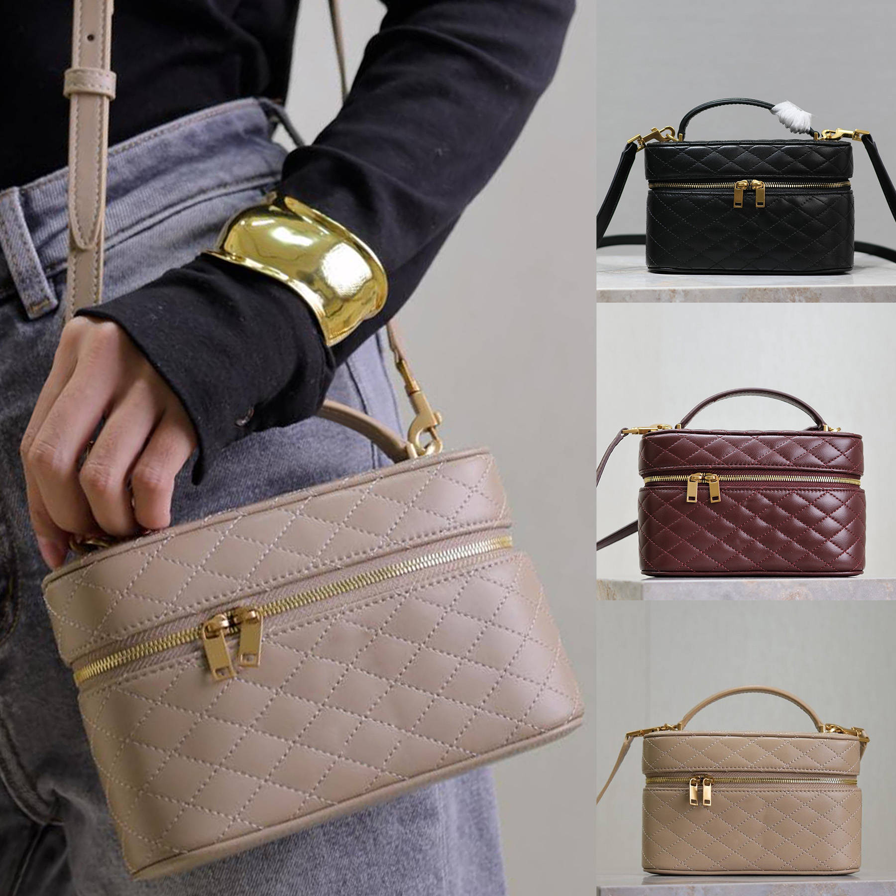 Top Quality 10A Gaby Vanity In Lambskin Luxury Designer Bronze Hardware Shoulder Bag Zip Closure Crossbody Bag Removable Strap Handbag Top Handle Clutch Bag Purse