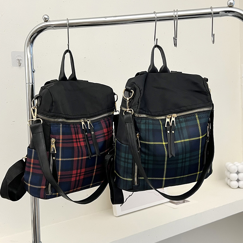 Checkered women, new Korean fashion canvas, large capacity for travel, women's Oxford cloth backpack