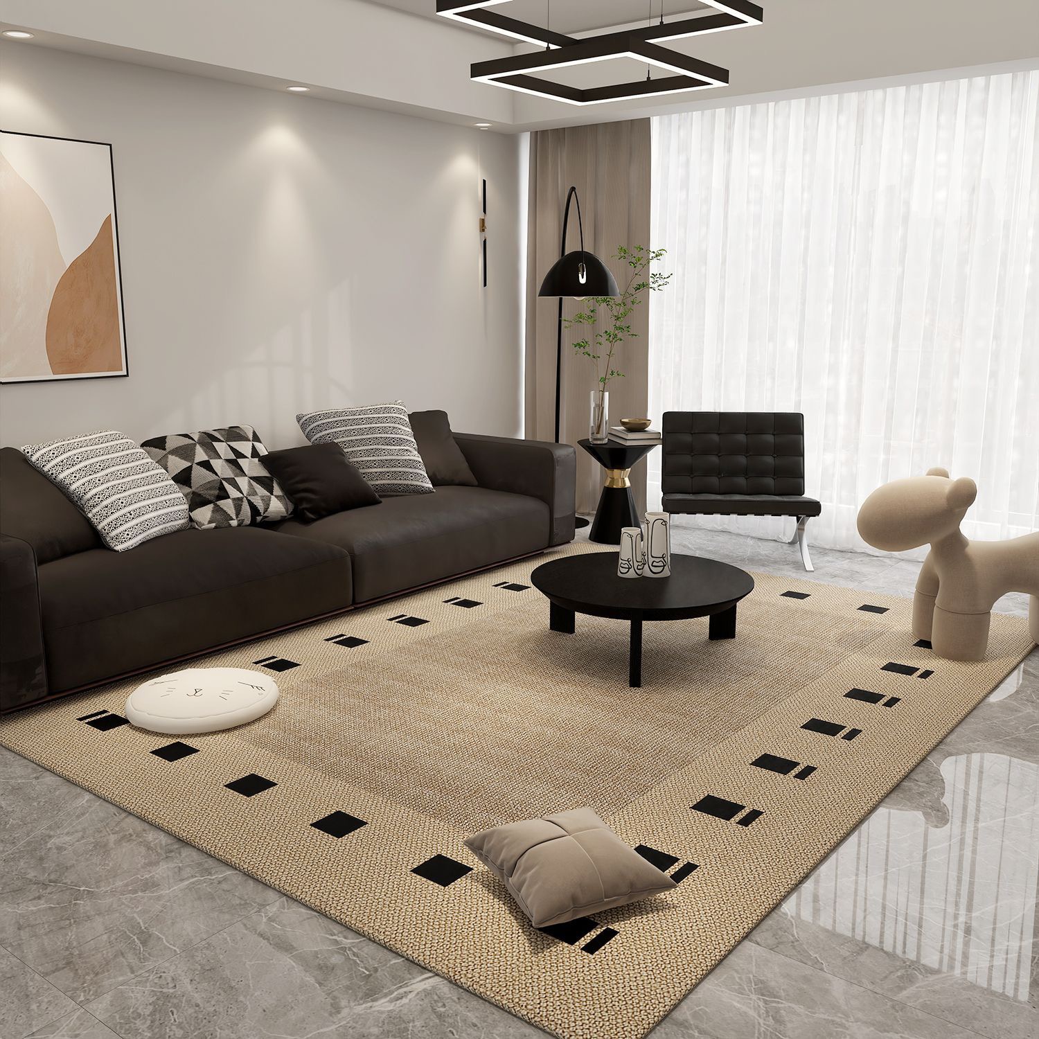 4690-35-HB-Room Bedroom Carpet Simple Lines Homestay Dirt Resistant And Easy to Take Care