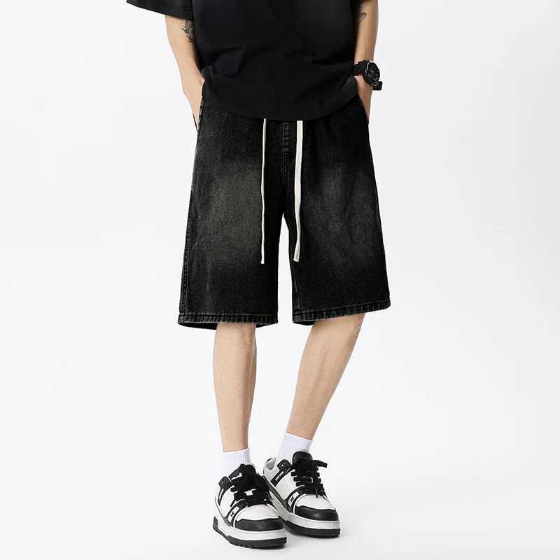 Casual Denim Shorts Men Elastic Waist Straight Comfortable Light Blue Soft Short Pants Baggy Wide Bermuda Male Jeans W250319