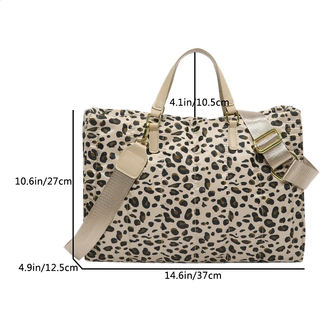 Winter Feather Padded Handbag Women Large Capacity Tote Bag Retro Leopard Space Cotton Nylon Shoulder Crossbody Bag Sac 241227