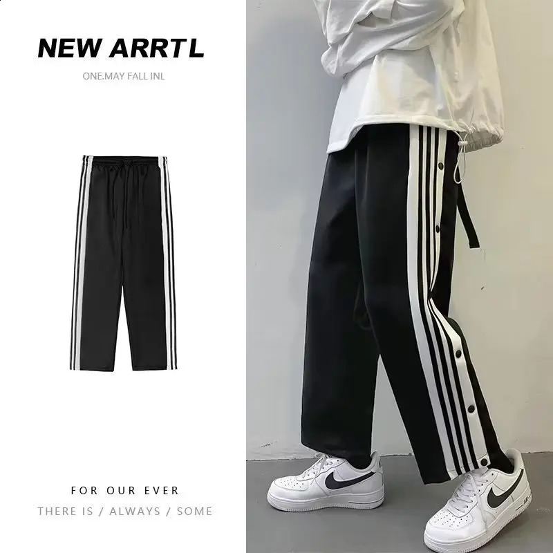 Summer Loose Mens Trend Simple Casual Pants Striped Harajuku Sweatpants Youth Fashion Straight 241224Z