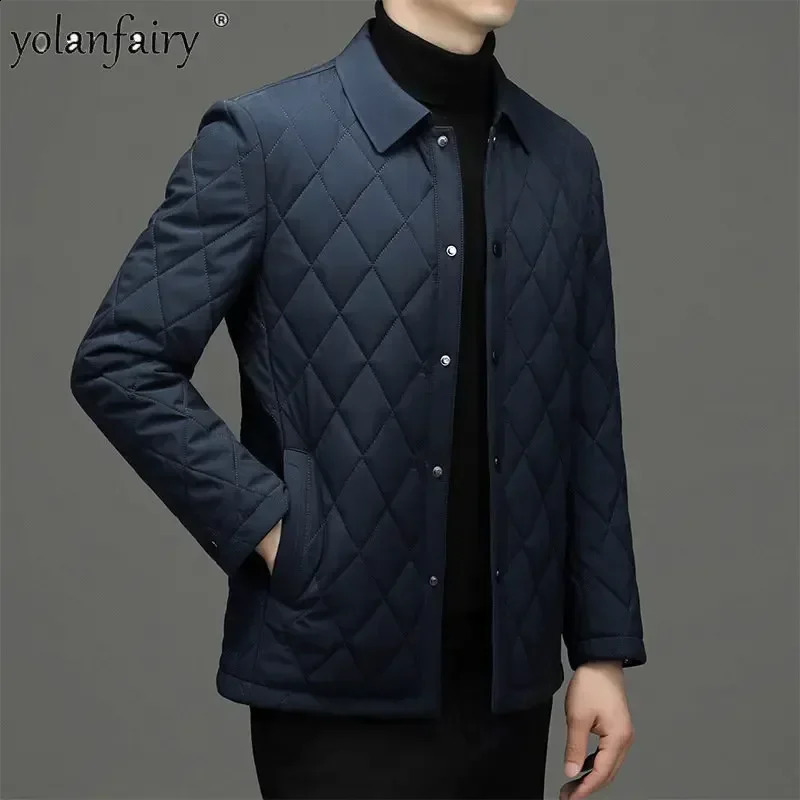 2023 Coat Men Winter Jackets Mens Clothing Business Diamond Plaid Cotton Jacket Padded Thick Casacas Para Hombre 241228