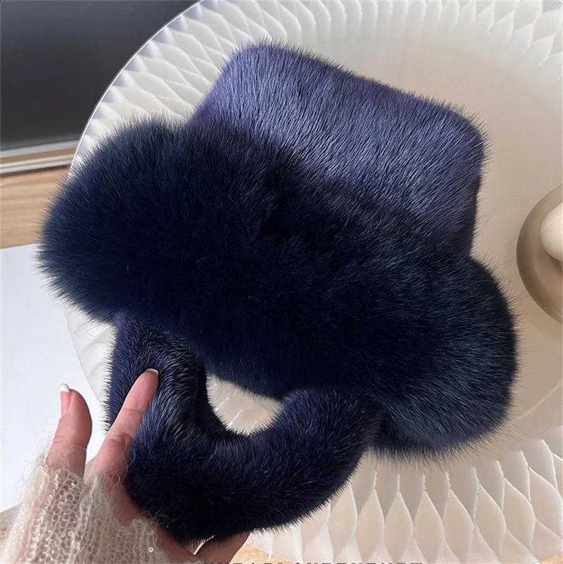 Real Mink Fox Fur Women Handbags Female Multifunctional Large Capacity Basket Bags Fashion Wrist Bags For Ladies Phone Purse 241227