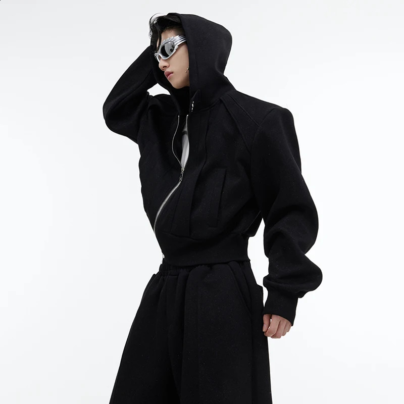 IEFB Autumn Winter Mens Set Niche Loose Oversize Hooded Sweater Fashion Sequin Baggy Sweatpants Solid Color Trend 9C2648 241224