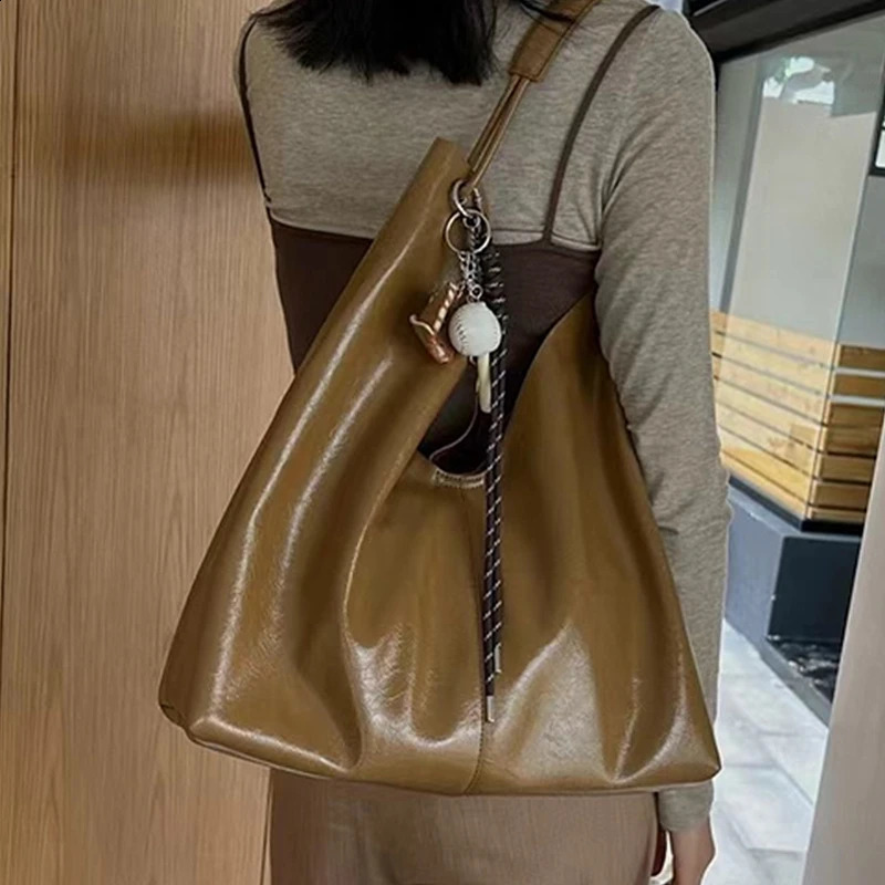 Burminsa Cowhide Genuine Leather Large Underarm Shoulder Bags For Women 2025 Trend Hobo Shopper Tote Ladies Handbags 241227