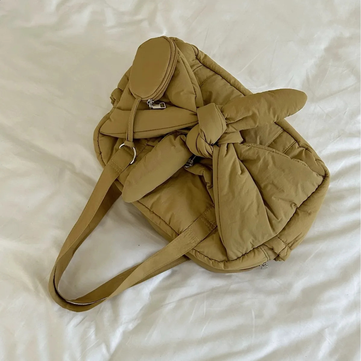 Quilted Bow Tote Bags for Women Cotton Padded Shoulder Bag Nylon Space Down Handbags Bag 2025 Pad Shopper Purses 241227