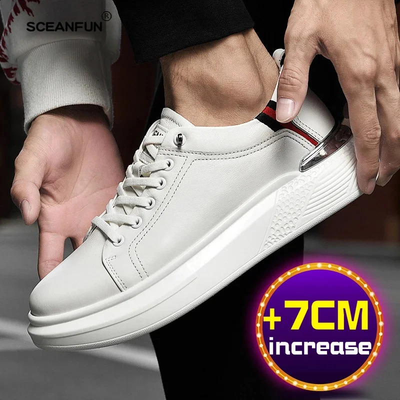 7cm height increasing men heightening casual elevator shoes man fashion lift sneakers sport genuine leather tall 241223