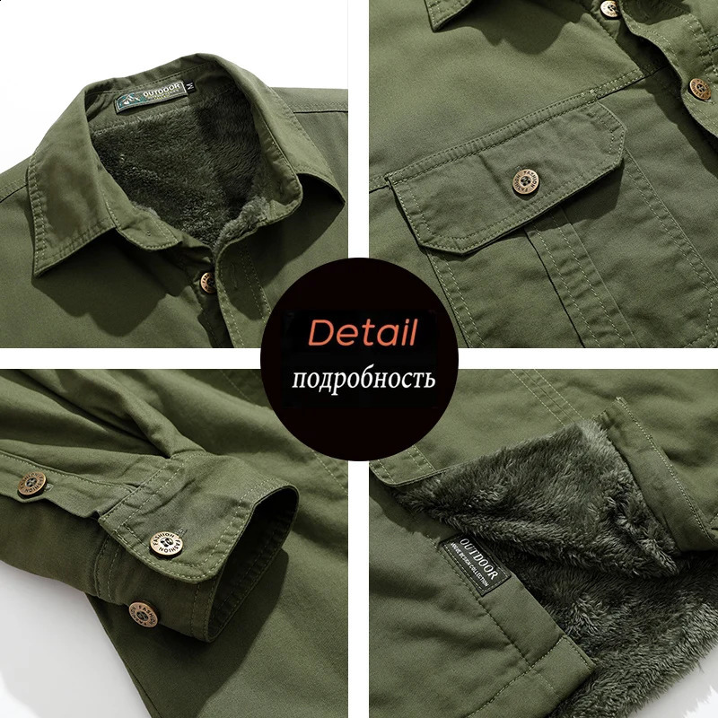 Winter Men Fleece Cargo Cotton Long Sleeve Shirts Man Casual Military Tactic Thick Shirts Man Outdoor Blouses Polo Top Shirt 5XL 241223