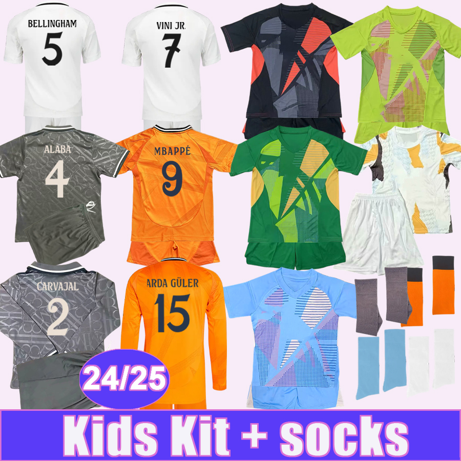 24 25 MBAPPE ENDRICK Kids Kit Soccer Jerseys RODRYGO VINI JR. BRAHIM RUDIGER VALLEJO VALVERDE TCHOUAMENI Home Away 3rd Goalkeeper Football Shirts