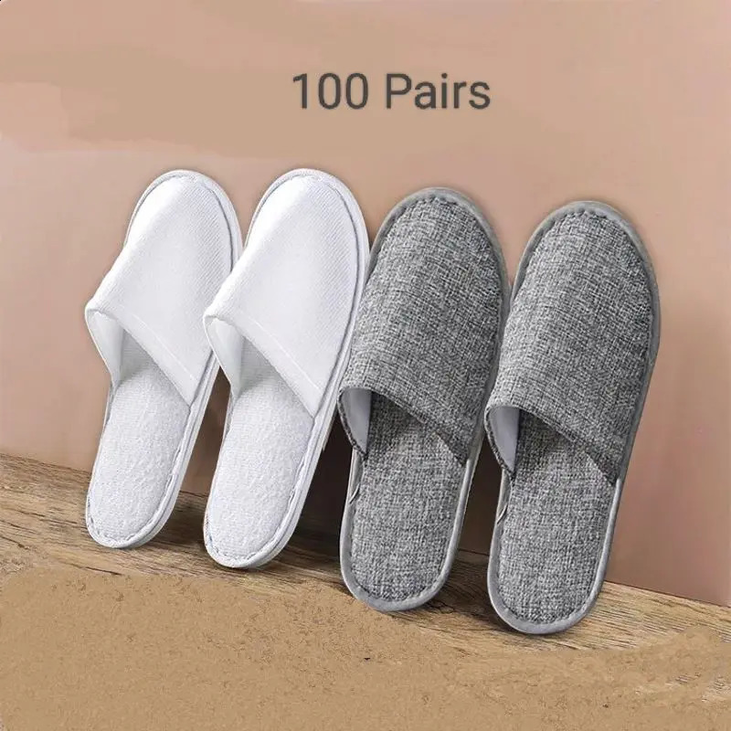 100 Pairs Disposable Slippers For el Home SPA Floor Indoor Guest Beauty Salon Nonslip Big Size White Grey Unisex 241223