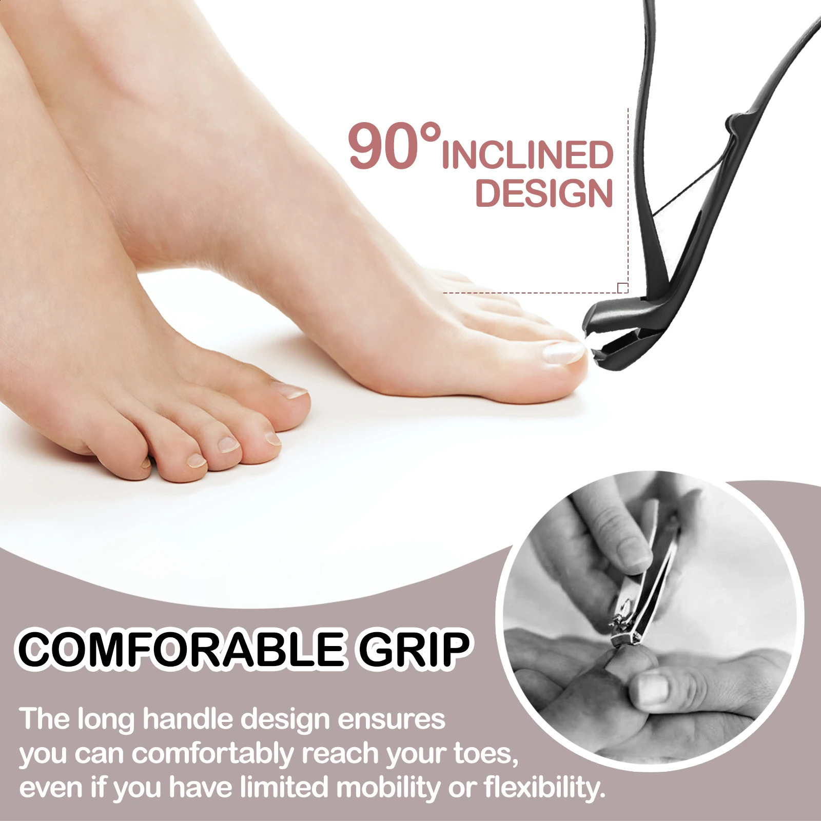 Queenme Angled Head Nail Clippers for Seniors Ergonomic Wide Jaw Opening Toenail Clippers Thick Nails Premium Steel Nail Cutter 241223