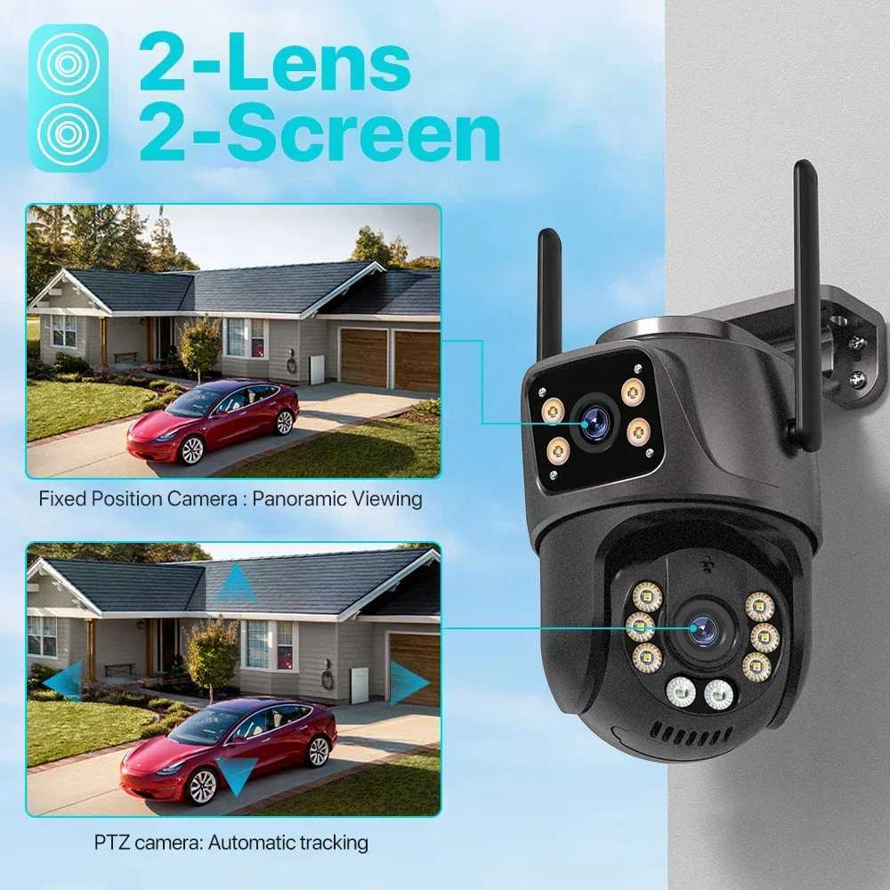 4K 8MP HD Wifi PTZ Camera Outdoor 4MP Dual Lens Dual Sn AI Auto Tracking IP Camera CCTV Audio Video Surveillance P2P iCSeeXJ241228