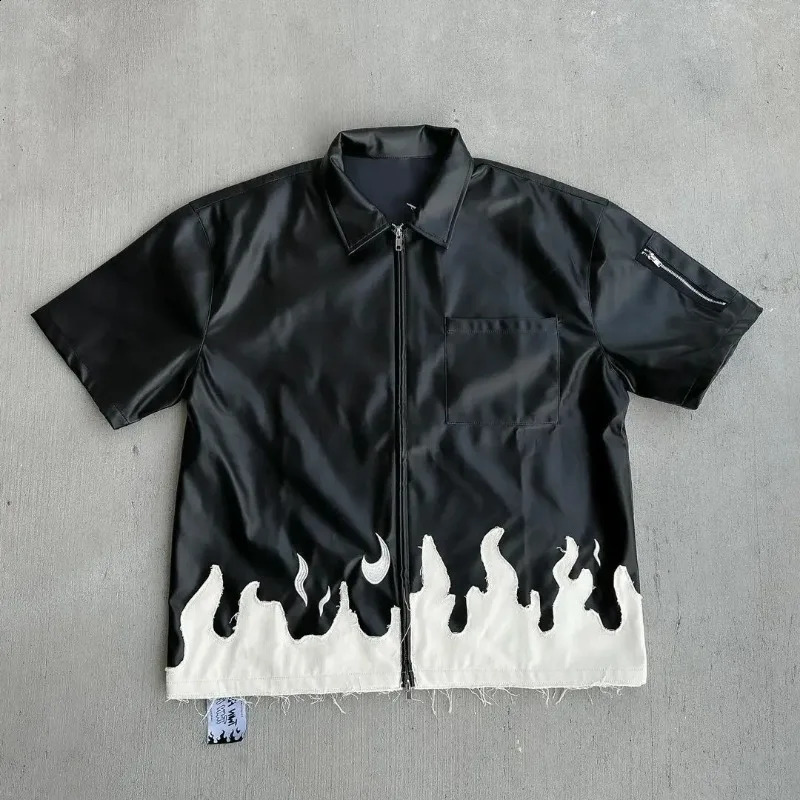 Gothic geometric high quality oversized zipper POLO shirts men 2024 summer casual simple and comfortable y2k T-shirts 241225