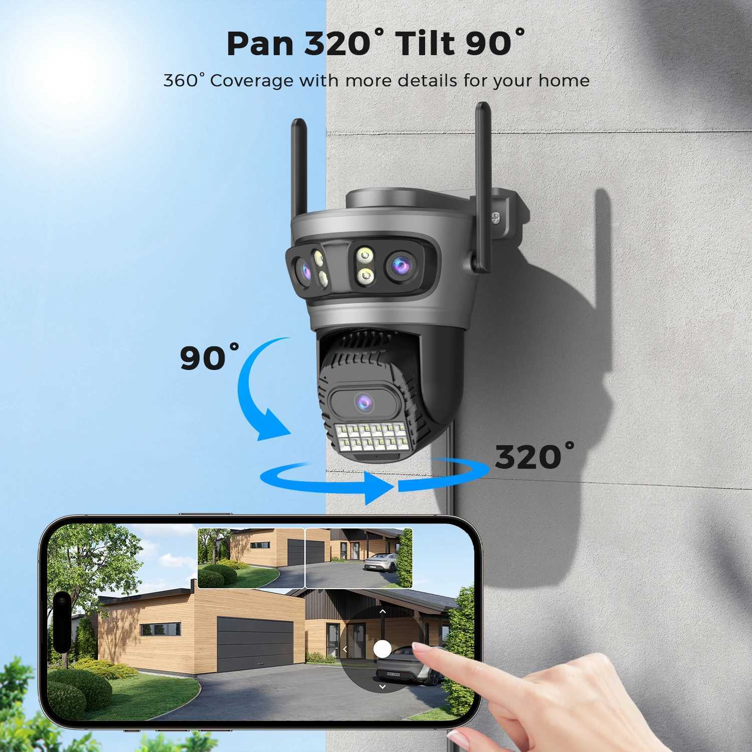 15MP Outdoor Wifi Camera Three Lens Three Sns 5X Zoom 10MP/8MP Two Lens PTZ Surveillance Auto Tracking ANBIUX CameraXJ241228