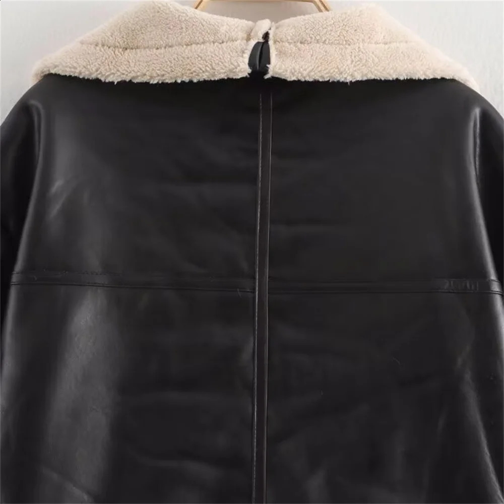 BMURHMZA womens zipper decoration classic fur one-piece leather jacket winter item lapel warm jacket 241220