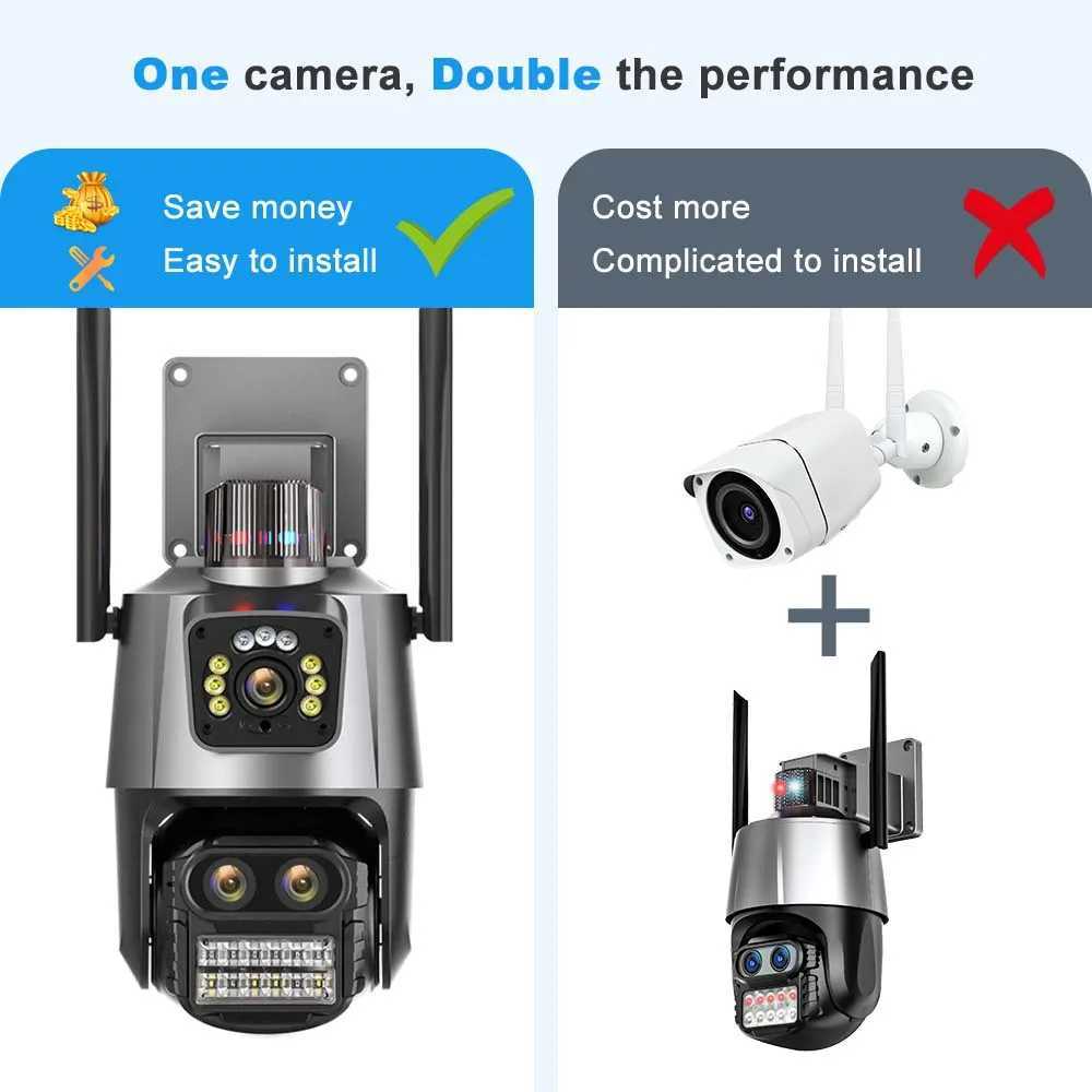 9MP WiFi Camera Outdoor8X Zoom Security Camera 4K Video Surveillance Three Lens Dual Sn PTZ ICsee Alexa NVR Security CCTVXJ241228
