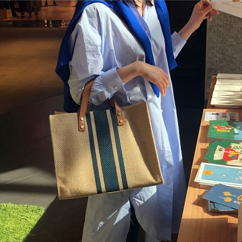 Free shipping Totes Bag for Women Handheld briefcase stripe single shoulder large capacity canvas bag