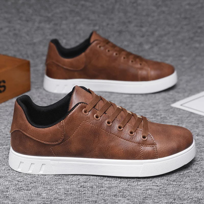 Trend Leather Casual Shoes For Men Brown Mens Sale Comfortable Skateboard Man Urban Sneaker zapatillas hombre 241223