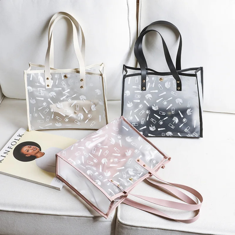 Fashionable and Personalized Printed Bag Fresh and Sweet Tote Bag Translucent Shoulder Bag for Sending Womens Bag 241223