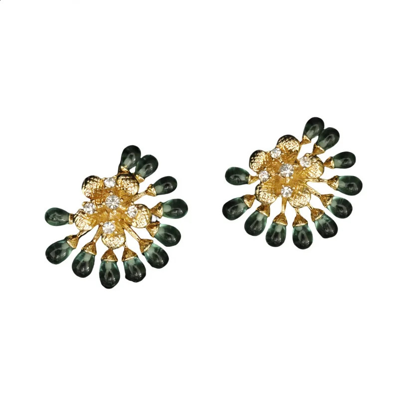 Stylish vintage inlaid sunflower elegant brooch copper gold plated high-grade silver pin earrings set 241227