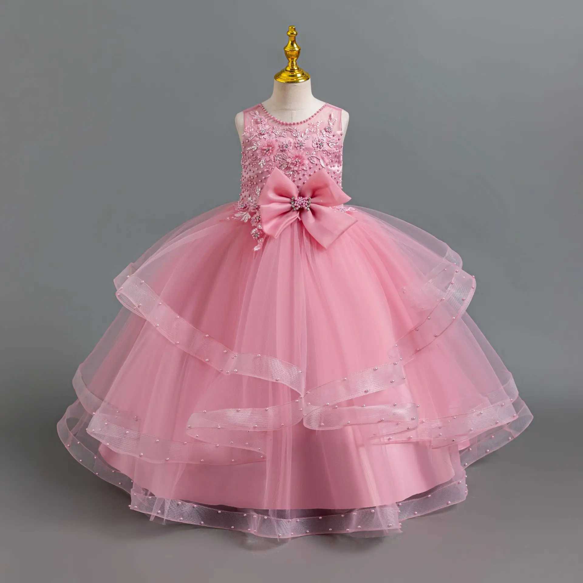 Girl's Dresses Young girl long dress chiffon embroidery party childrens wedding girl costume evening dance party 4 6 8 10 12 Y250227ZZ39