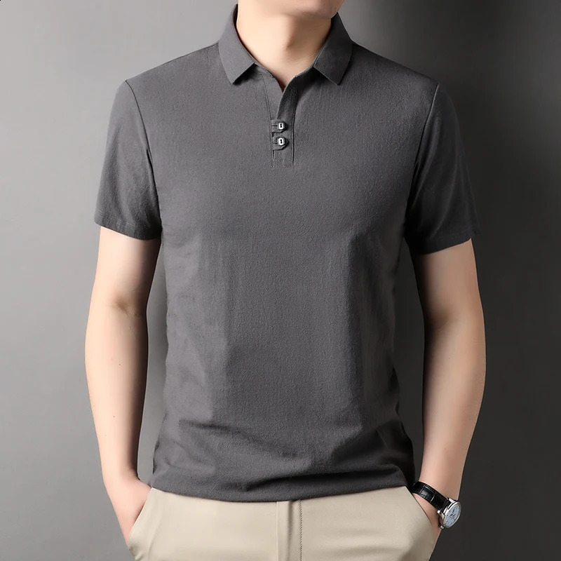 Top Grade 100% Cotton Linen y Summer Polo Shirts Slim Men Fashion Short Sleeve Casual Tops Mens Clothing 241228