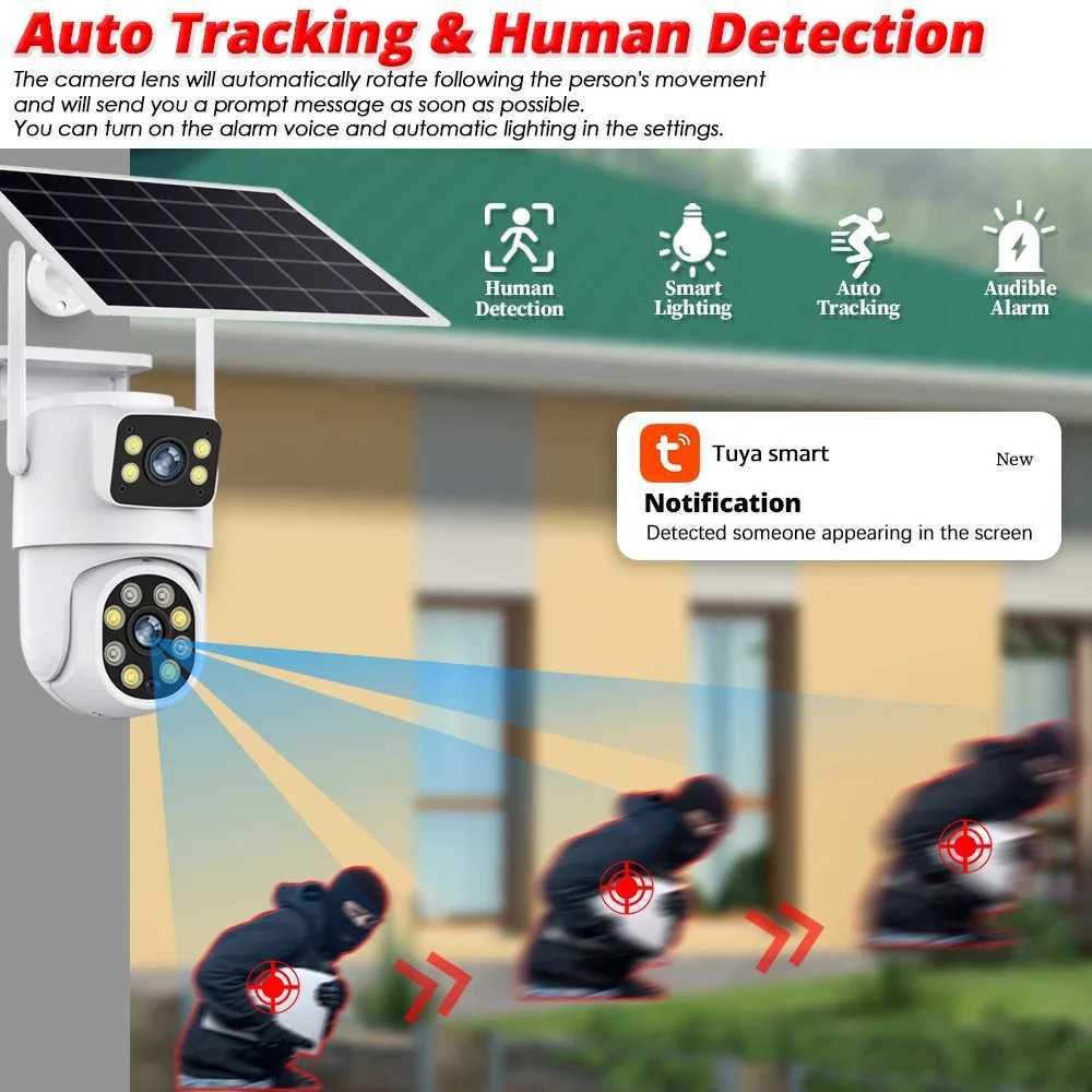 8MP IP Solar Power WiFi Camera PTZ Outdoor IP66 Waterproof 10000mAh Built-in Battery Surveillance Cam PIR Human Detection TuyaXJ241228