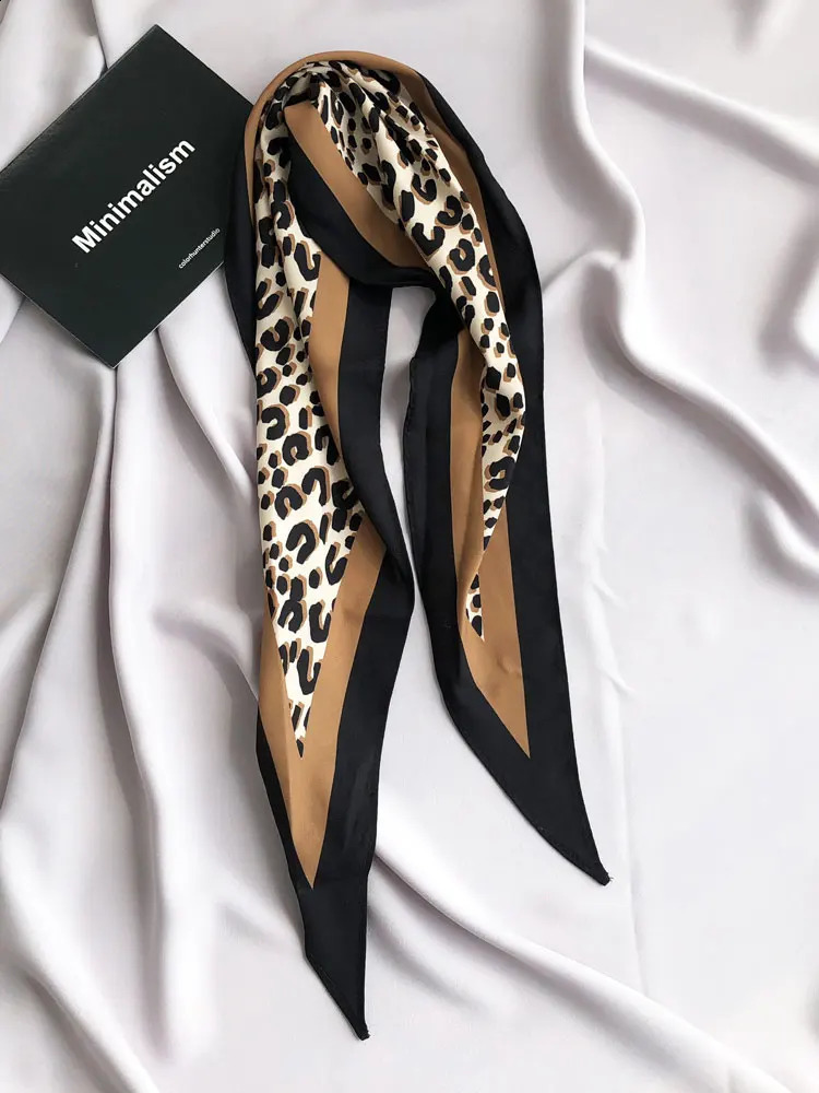 MS.FLYTIE Leopard Print Decoration All-match Small Silk Scarf Female Spring And Autumn Long Diamond-shaped Small Scarf Narrow 241228
