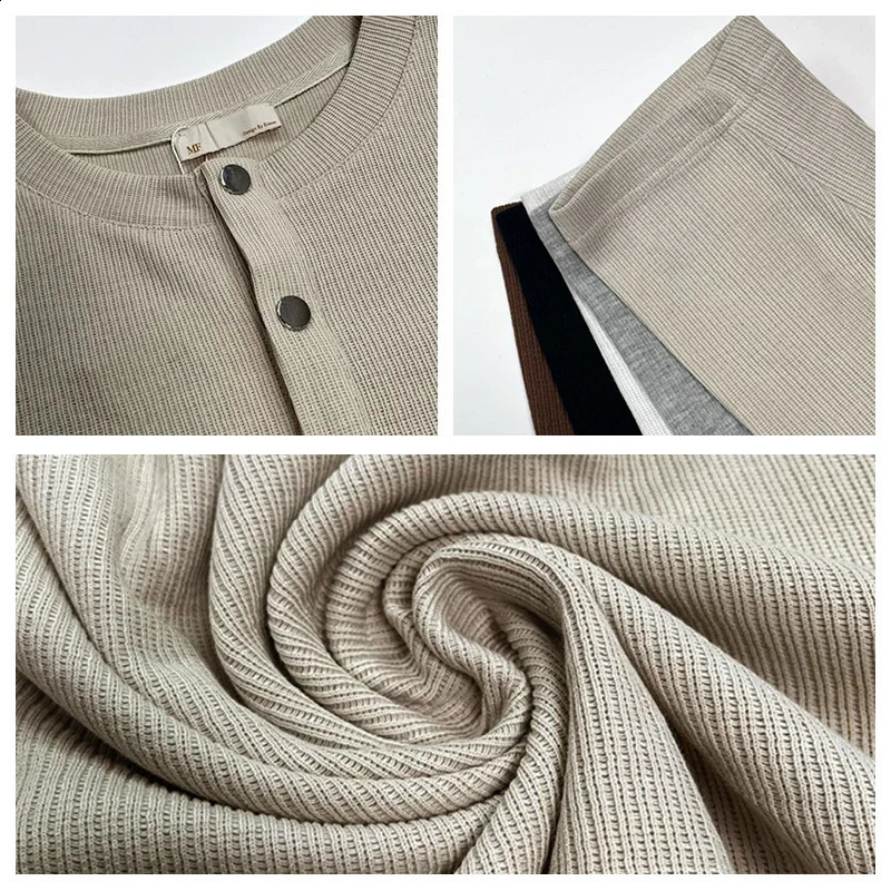 Mens Loose Long Sleeve TShirt Clothes Textured Pleated Miyake Button Placket Henley Collar Plus Size Men Clothe 241223