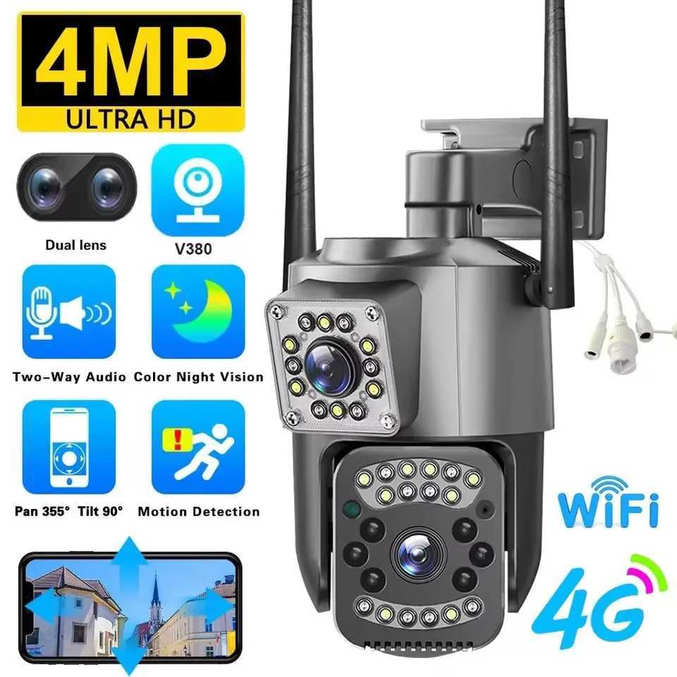 V380 Wifi IP Camera 4G Sim Card Audio CCTV Surveillance Outdoor Digital Cam Night Vision Wireless Waterproof Dual Lens KamerasXJ241228
