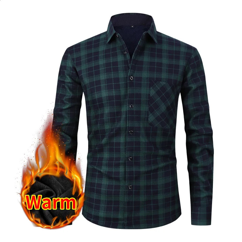 American size mens shirt long sleeve autumn winter warm plus fleece thickened plaid large size fashion free iron 241223