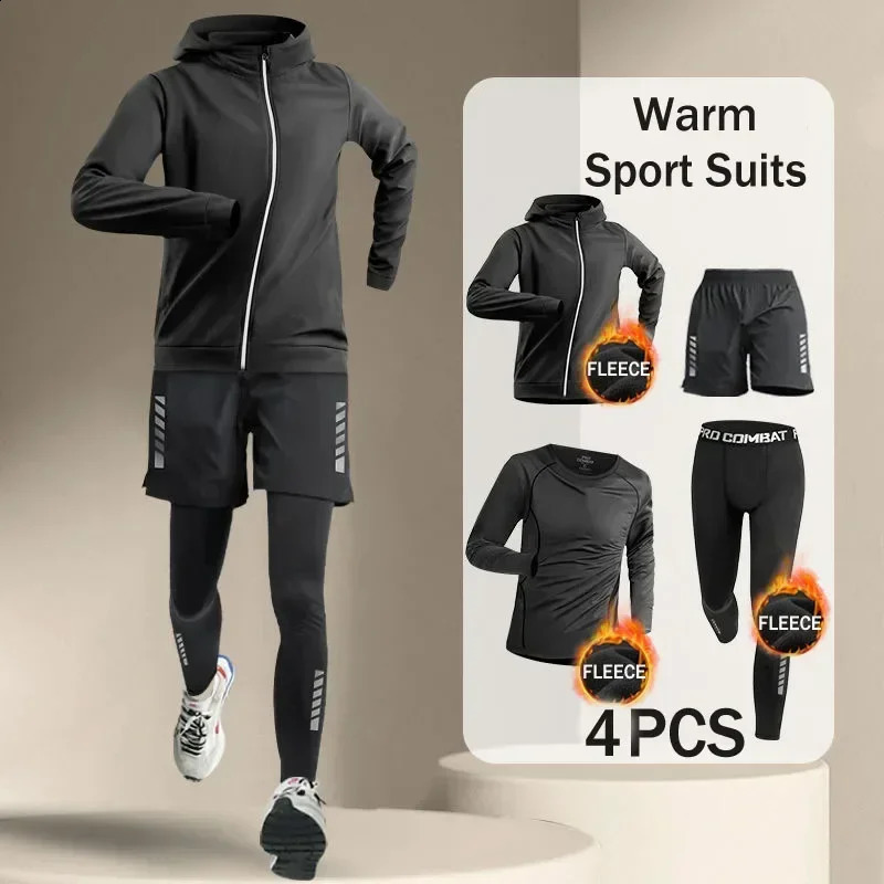 Winter Mens Outdoor Running Sets 2-5 PCS Fitness Morning Jogging Sports Quick-Dry Windproof Cycling Training Joggers Tracksuit 241224