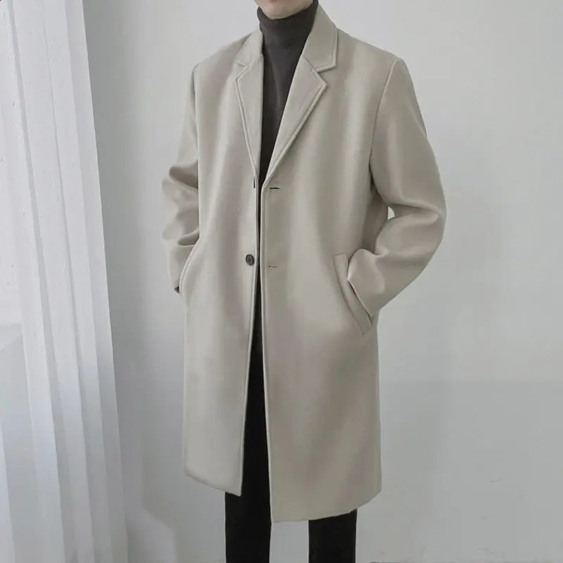 Spring Autumn Mens Wool Business Casual Trend Male Trench Coat Windbreaker Streetwear Waistcoat Jacket Men Overcoat Overalls 241220