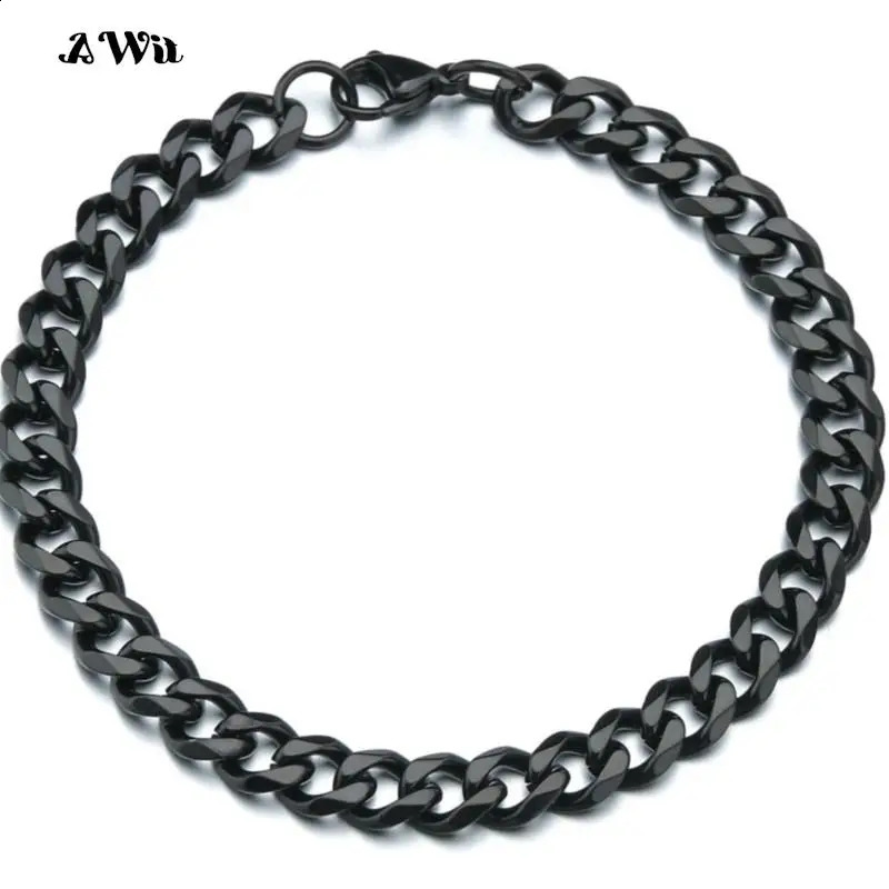 Awit Mens Simple 311mm Stainless Steel Curb Cuban Link Chain Bracelets for Women Unisex Wrist Jewelry Gifts 241223