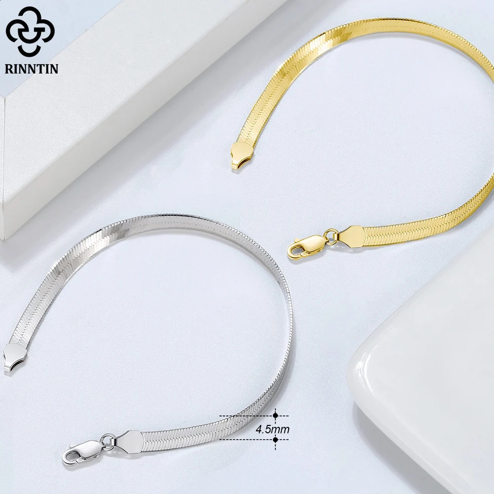 Rinntin 925 Sterling Silver Italian 3mm/4.5mm Flexible Flat Herringbone Chain Bracelet for Women Men Bangle Jewelry SB107 241228