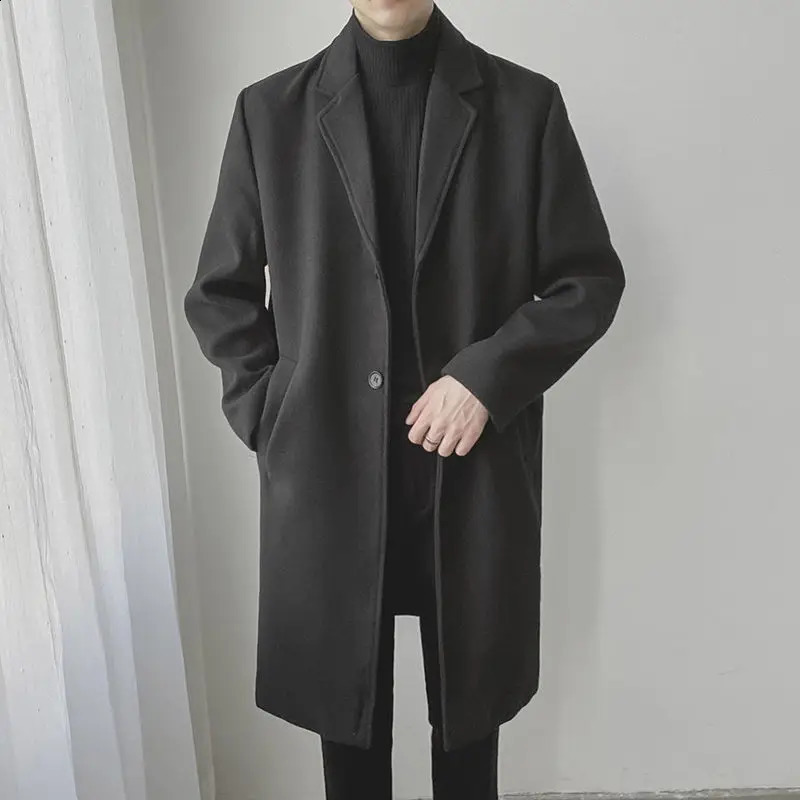 Spring Autumn Mens Wool Business Casual Trend Male Trench Coat Windbreaker Streetwear Waistcoat Jacket Men Overcoat Overalls 241220