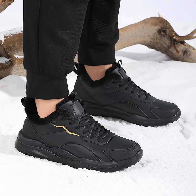 Winter Mens shoes fashion Leather Sneakers Man Plush Warm Snow Men Cotton Shoes Outdoor Lace Up Male man big size 48 241223