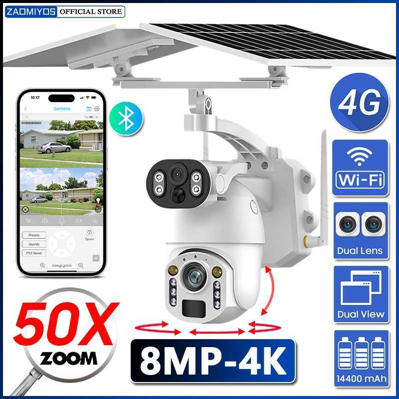 4G SIM Card 4K 50X Optical Zoom Solar Camera Outdoor WiFi 8MP Dual Lens PTZ Surveillance Human Detection Security CCTV IP CameraXJ241228