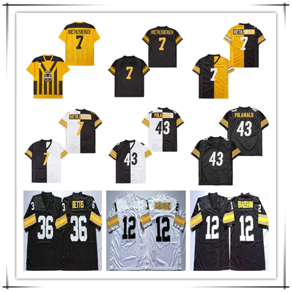 Ben Roethlisberger Retro American Football Jerseys Troy Polamalu Jerome Bettis Jack Lambert Joe Greene Terry Bradshaw James Harrison Hines Ward Heath Miller Sewn